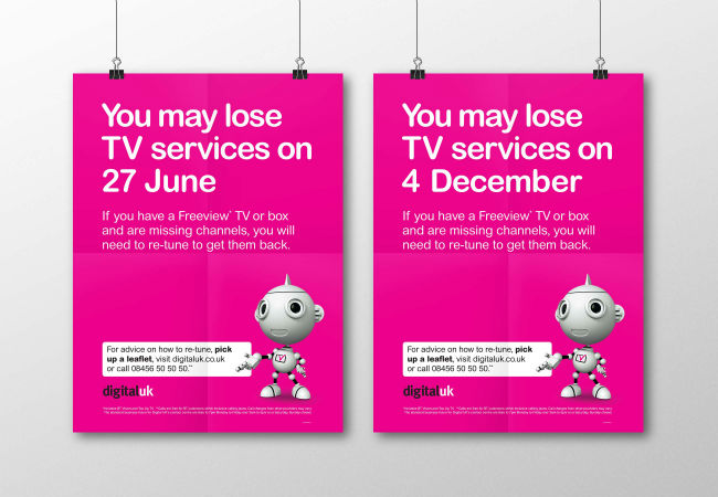 In-store posters for digital switchover created by London graphic design company